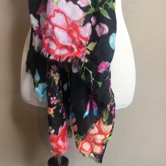 INC International Concepts Black Floral Pashmina Scarf, Pink, Blue, Green, OS! - Picture 5 of 6